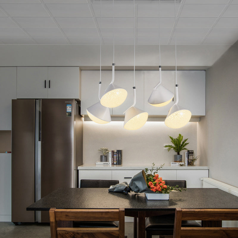 Penelope - White Cone Ceiling Lamp Minimal Metal 5 Lights Dining Room Pendant Light With Acrylic