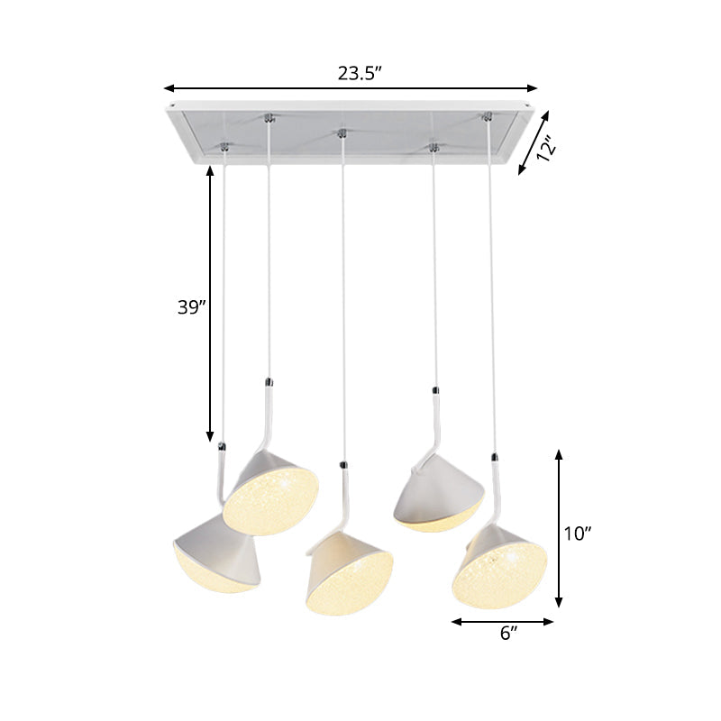 Penelope - White Cone Ceiling Lamp Minimal Metal 5 Lights Dining Room Pendant Light With Acrylic