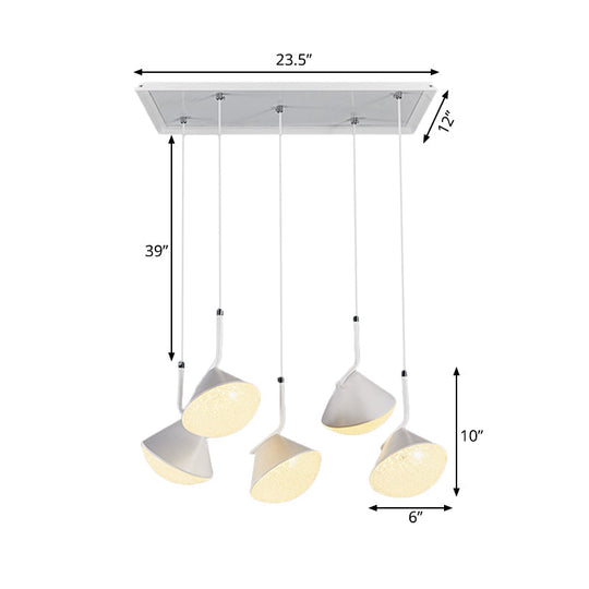 Penelope - White Cone Ceiling Lamp Minimal Metal 5 Lights Dining Room Pendant Light With Acrylic