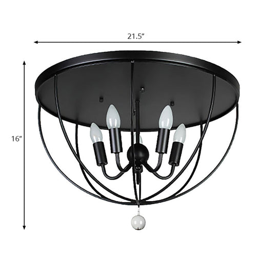 Retro Black Metallic Flush Mount Ceiling Light with Wire Cage and Clear Crystal Ball - 1/4/5 Heads
