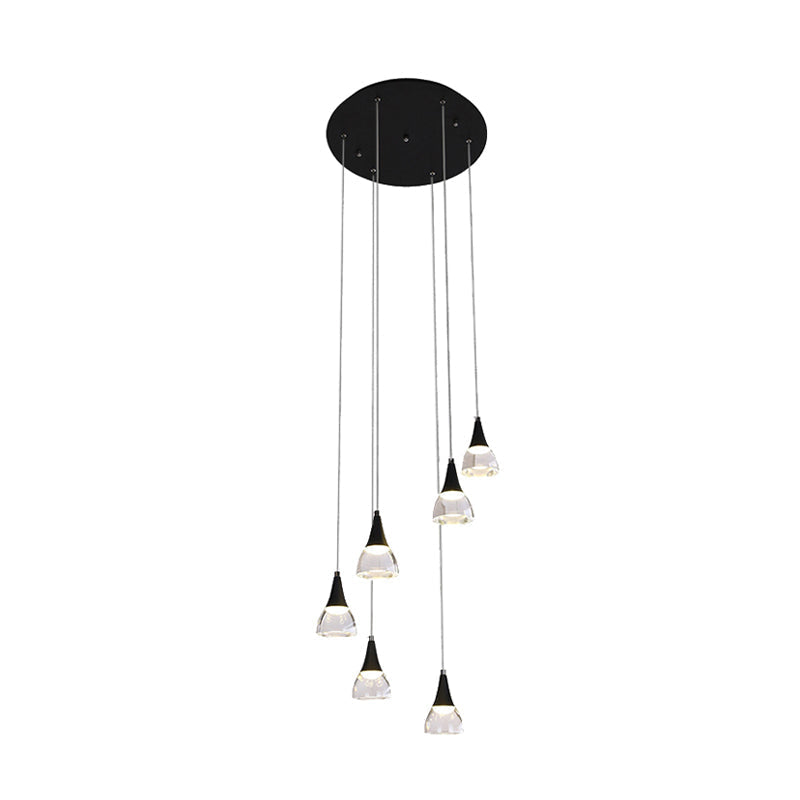 Ludovica - Cluster Conical Drop Pendant Modern Acrylic 5/6-Light Black Hanging Ceiling Light For