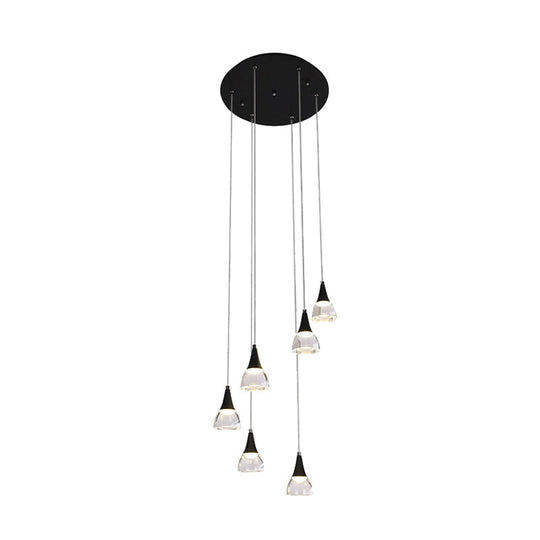 Ludovica - Cluster Conical Drop Pendant Modern Acrylic 5/6-Light Black Hanging Ceiling Light For