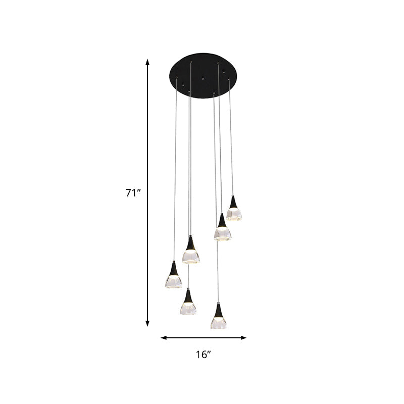 Ludovica - Cluster Conical Drop Pendant Modern Acrylic 5/6-Light Black Hanging Ceiling Light For