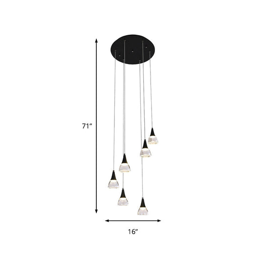 Ludovica - Cluster Conical Drop Pendant Modern Acrylic 5/6-Light Black Hanging Ceiling Light For