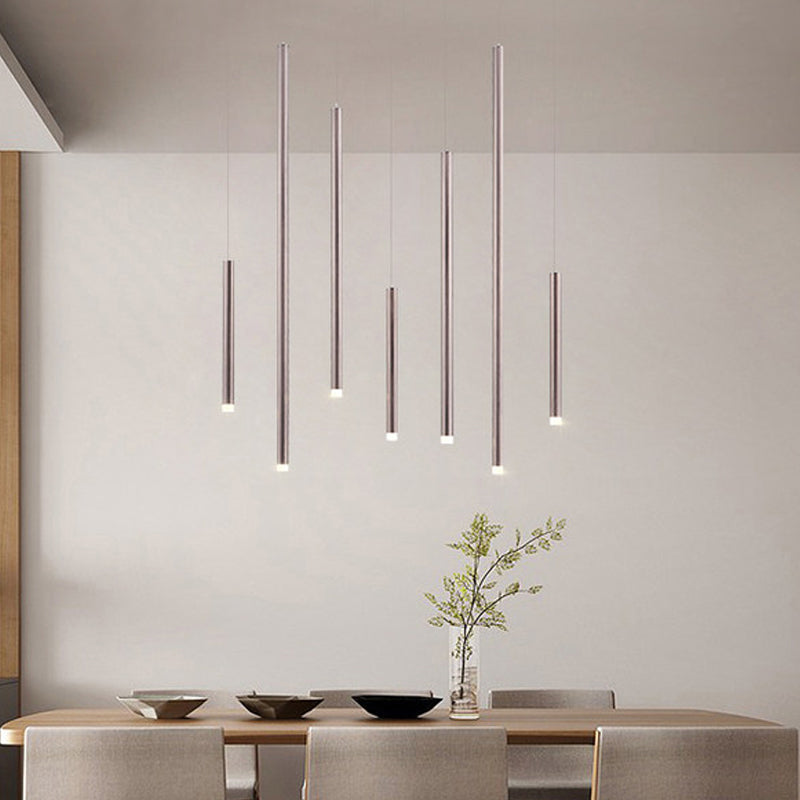 Martina - Brown/Gold Slim Pendant Lighting: Modern 7 Lights Metal Hanging Light