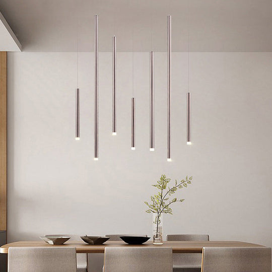 Martina - Brown/Gold Slim Pendant Lighting: Modern 7 Lights Metal Hanging Light