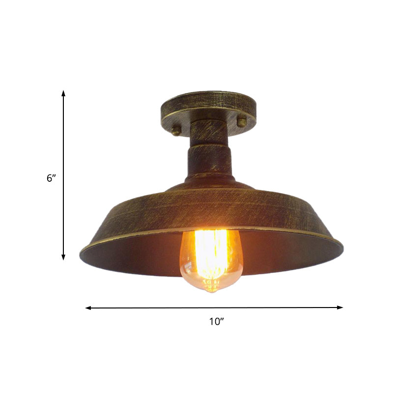 Barn Shade Semi-Flush Mount Ceiling Light in Aged Silver/Weathered Copper for Farmhouse Decor