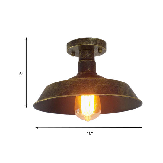 Barn Shade Semi-Flush Mount Ceiling Light in Aged Silver/Weathered Copper for Farmhouse Decor