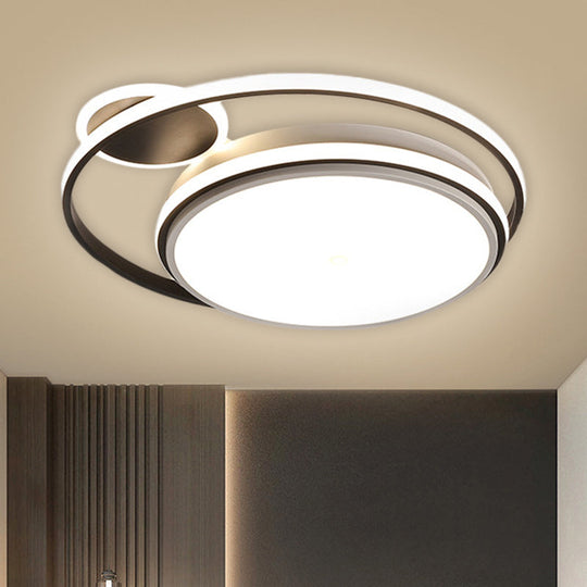 Modern Round Flush Mount LED Lamp in Black with Warm/White Light and Simple Metal Design - 18"/21.5" Wide