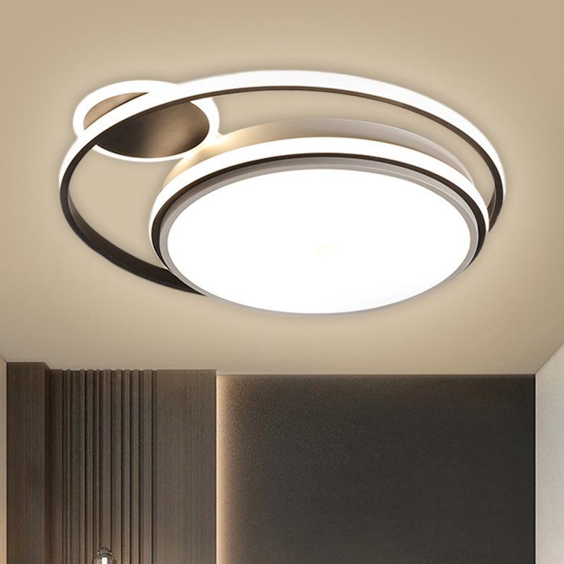 Modern Round Flush Mount Led Lamp In Black With Warm/White Light And Simple Metal Design - 18/21.5