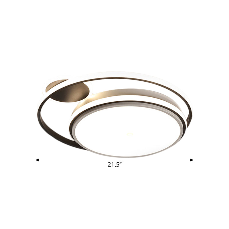 Modern Round Flush Mount LED Lamp in Black with Warm/White Light and Simple Metal Design - 18"/21.5" Wide