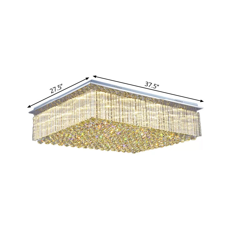 Modern Crystal LED Ceiling Mount Light for Bedroom - 31.5"/37.5" Wide Rectangular Design in Clear