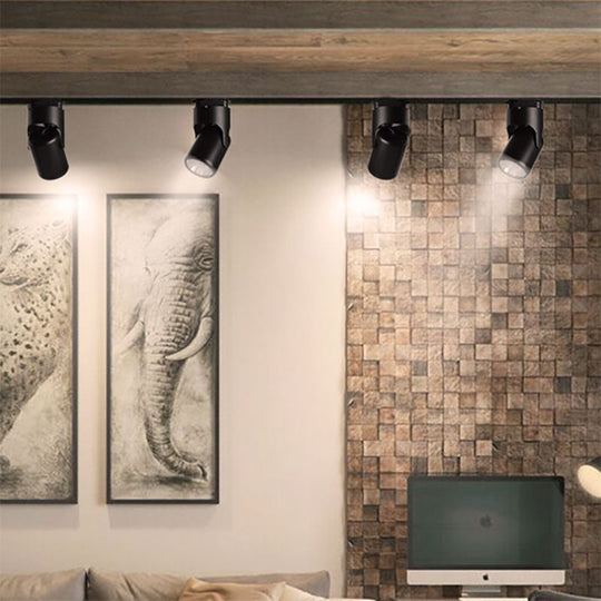 Stylish Mini Semi Flush LED Ceiling Light with Rotatable Metal Cylinder Shade in Black/White for Living Room - Loft