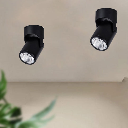 Stylish Mini Semi Flush Led Ceiling Light With Rotatable Metal Cylinder Shade In Black/White For