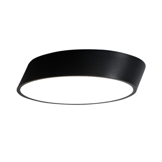 Modernist LED Bedroom Flush Mount Light in White/Black, Inclined Elliptical Design, 10"/16"/19.5" Wide