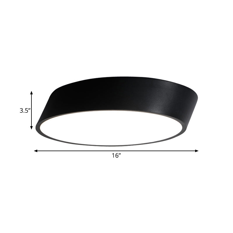 Modernist LED Bedroom Flush Mount Light in White/Black, Inclined Elliptical Design, 10"/16"/19.5" Wide