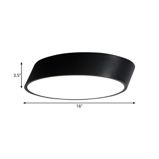 Modernist LED Bedroom Flush Mount Light in White/Black, Inclined Elliptical Design, 10"/16"/19.5" Wide