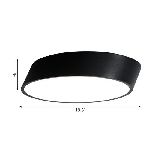 Modernist LED Bedroom Flush Mount Light in White/Black, Inclined Elliptical Design, 10"/16"/19.5" Wide