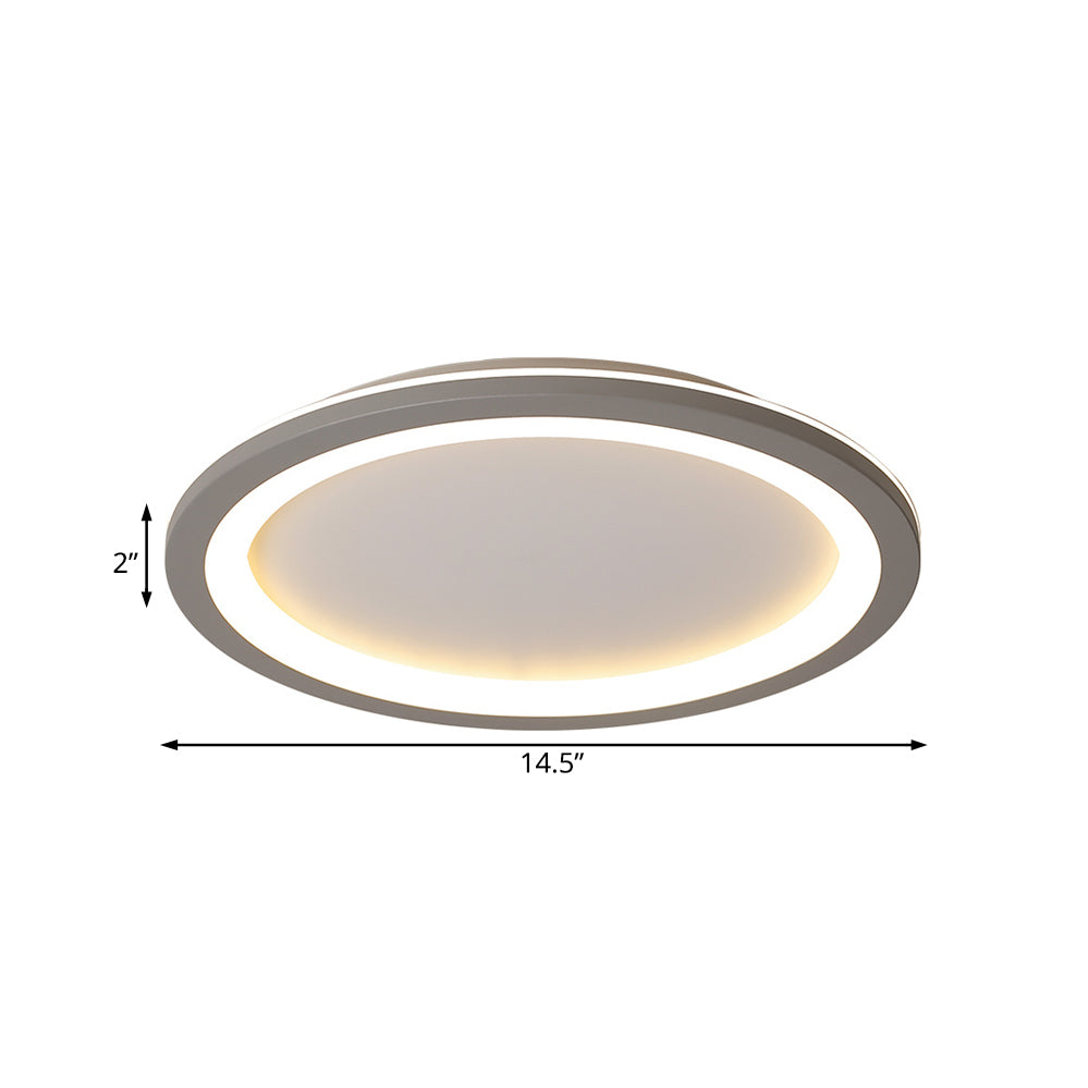 Minimalist Metal LED Grey Flush Mount Light with Acrylic Diffuser in White/Warm Light, 10"/14.5"/19" Wide
