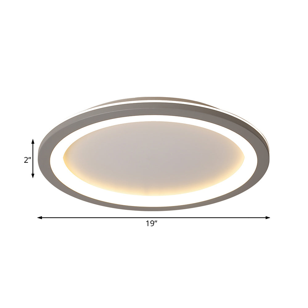Minimalist Metal LED Grey Flush Mount Light with Acrylic Diffuser in White/Warm Light, 10"/14.5"/19" Wide