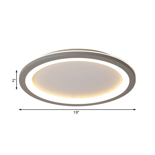 Minimalist Metal LED Grey Flush Mount Light with Acrylic Diffuser in White/Warm Light, 10"/14.5"/19" Wide