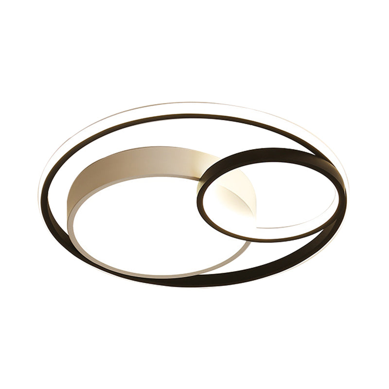 Contemporary Metal LED Flush Mount Ceiling Lamp - White/Black, 16"/19"/23.5" Wide