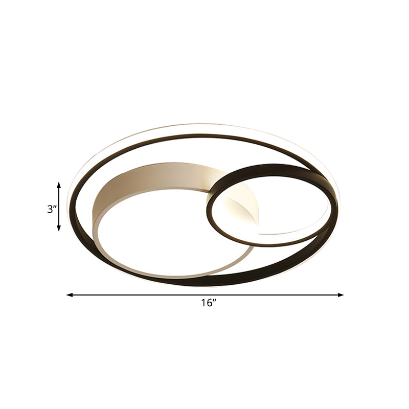 Contemporary Metal LED Flush Mount Ceiling Lamp - White/Black, 16"/19"/23.5" Wide