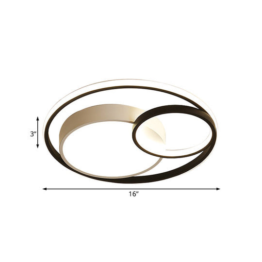 Contemporary Metal LED Flush Mount Ceiling Lamp - White/Black, 16"/19"/23.5" Wide