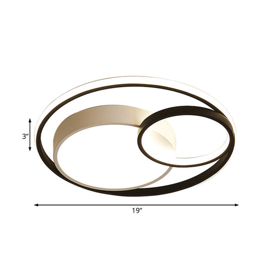 Contemporary Metal LED Flush Mount Ceiling Lamp - White/Black, 16"/19"/23.5" Wide