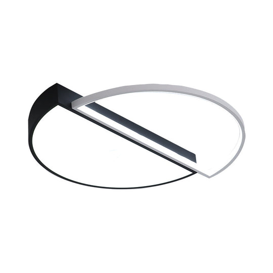 Modern Metal LED Semicircle Flush Lamp: Black/White Ceiling Mounted Fixture with Acrylic Diffuser in White/Warm Light (18"/21.5" Wide)