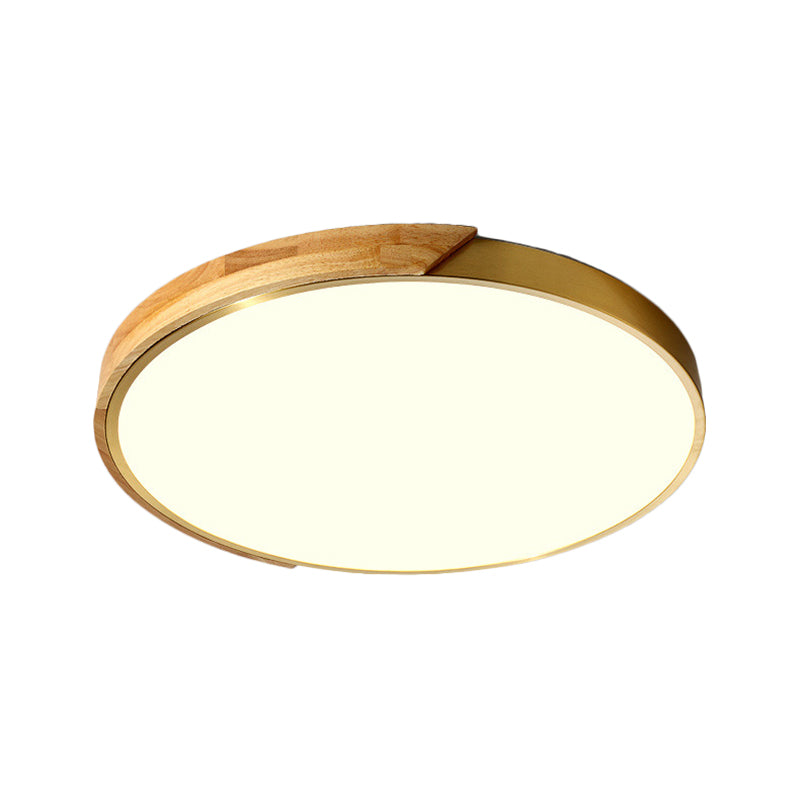 Sleek Drum Ceiling Light With Led Wood Flush Mount White/Warm 12/16 Width
