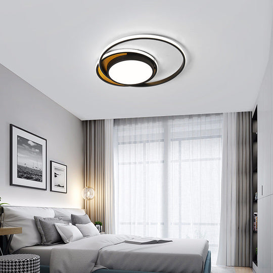 Ultra Thin Modern Metal LED Flush Ceiling Light in Black/White - White/Warm Light, 18"/21.5" Wide