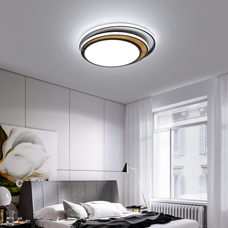 Modern LED Metal Flush Ceiling Light in Black/White, 16.5"/20.5" Wide, White/Warm Light