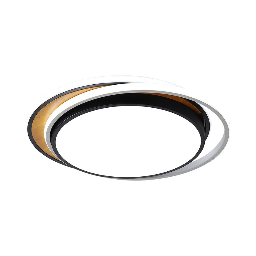 Modern Metal LED Flush Mount Ceiling Light in Black/White - White/Warm Light, 19"/23" Wide