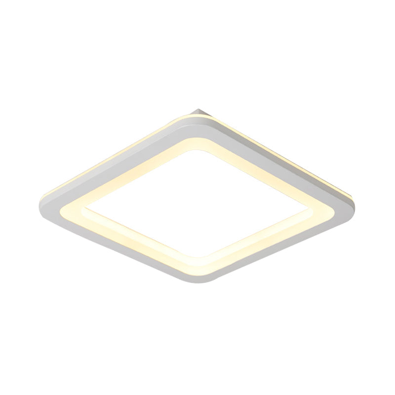 Simple Metal LED White Ceiling Light Fixture in Square Flush Design, 10"/14.5"/19" Wide, with White/Warm Light