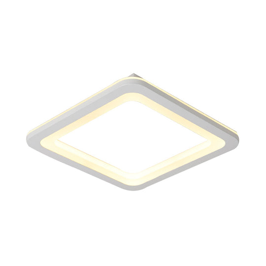 Simple Metal LED White Ceiling Light Fixture in Square Flush Design, 10"/14.5"/19" Wide, with White/Warm Light