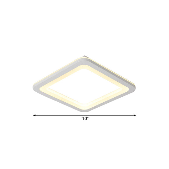 Simple Metal LED White Ceiling Light Fixture in Square Flush Design, 10"/14.5"/19" Wide, with White/Warm Light