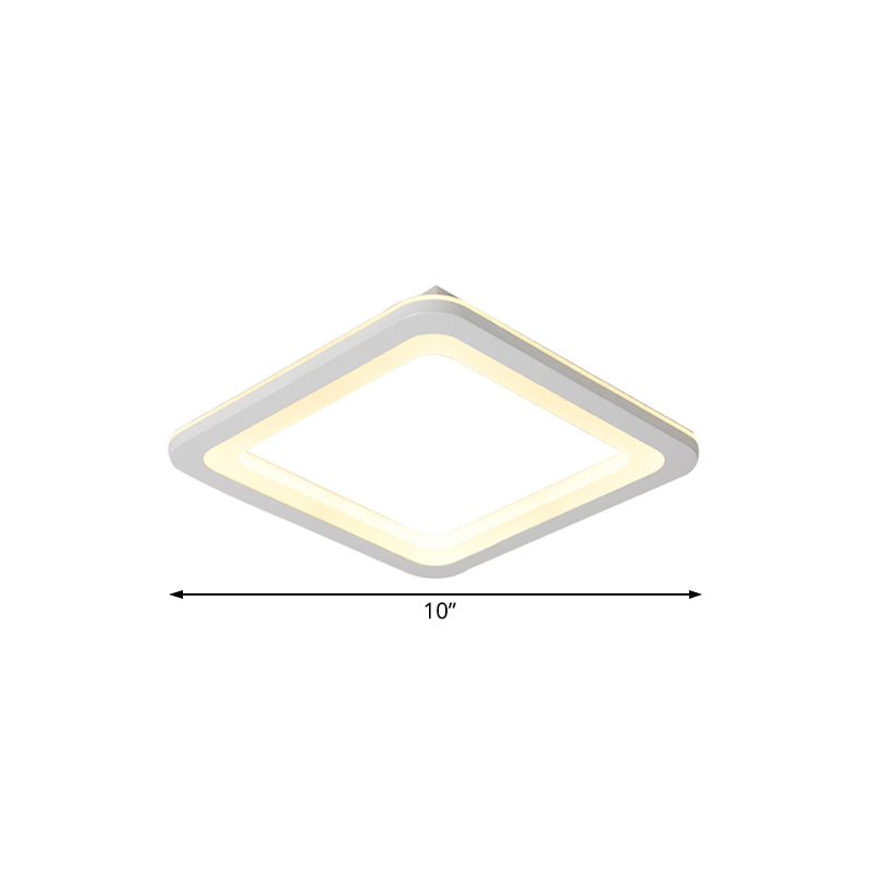 Simple Metal Led White Ceiling Light Fixture In Square Flush Design 10/14.5/19 Wide With White/Warm