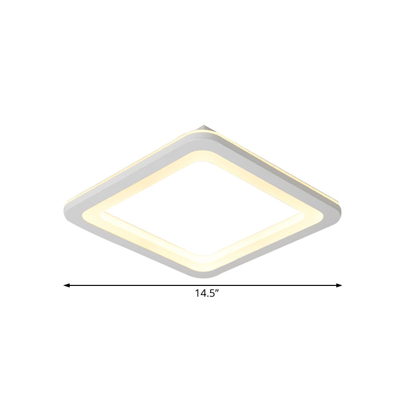 Simple Metal LED White Ceiling Light Fixture in Square Flush Design, 10"/14.5"/19" Wide, with White/Warm Light