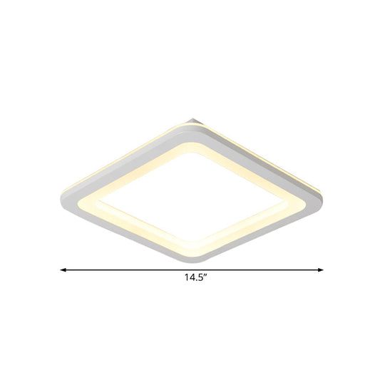 Simple Metal LED White Ceiling Light Fixture in Square Flush Design, 10"/14.5"/19" Wide, with White/Warm Light