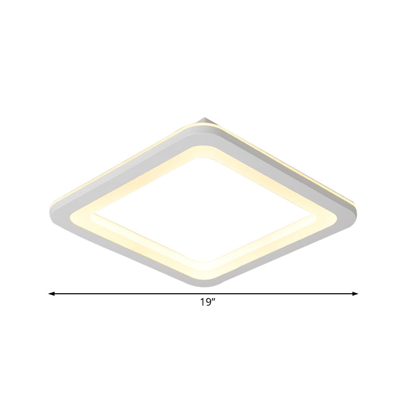 Simple Metal LED White Ceiling Light Fixture in Square Flush Design, 10"/14.5"/19" Wide, with White/Warm Light