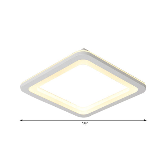 Simple Metal LED White Ceiling Light Fixture in Square Flush Design, 10"/14.5"/19" Wide, with White/Warm Light