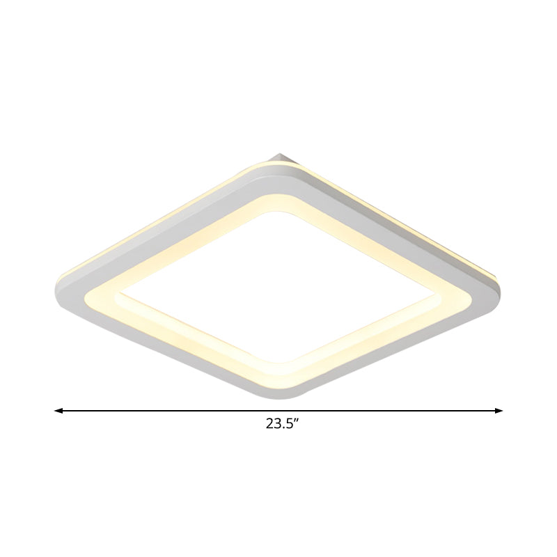 Simple Metal LED White Ceiling Light Fixture in Square Flush Design, 10"/14.5"/19" Wide, with White/Warm Light