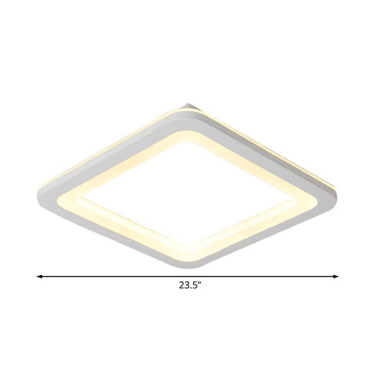 Simple Metal LED White Ceiling Light Fixture in Square Flush Design, 10"/14.5"/19" Wide, with White/Warm Light