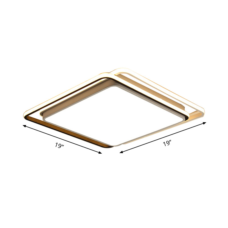 Square Ceiling Mount LED Lamp: Minimalist Metal Flush Light for Living Room in White/Warm Light - 15"/19" Wide