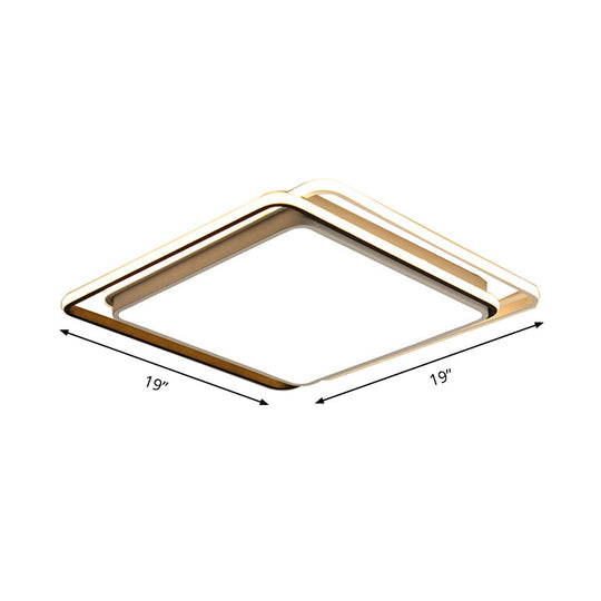 Square Ceiling Mount Led Lamp: Minimalist Metal Flush Light For Living Room In White/Warm - 15/19