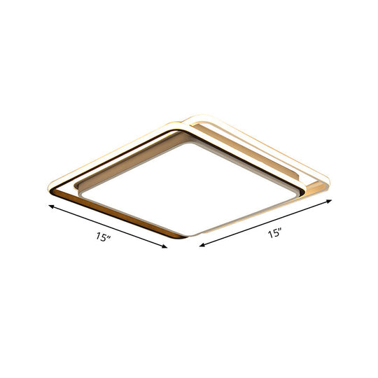 Square Ceiling Mount Led Lamp: Minimalist Metal Flush Light For Living Room In White/Warm - 15/19