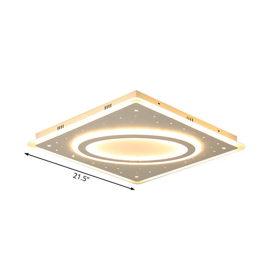 LED Square Flush Mount Ceiling Light in White/Warm with Metal Frame, 21.5"/23.5" Wide