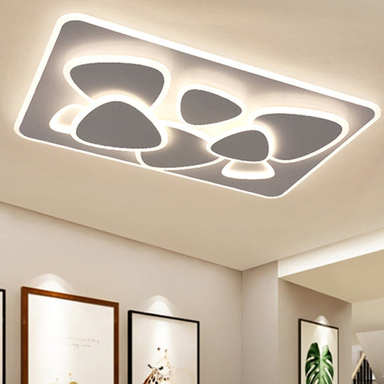 Modern Grey Flush Mount LED Ceiling Light with Overlapping Design in White/Warm Light - 19.5"/38" Wide