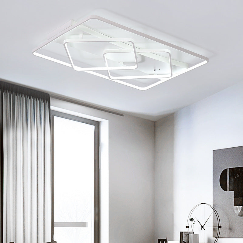Modern White Geometric Flush Mount LED Ceiling Light Fixture in White/Warm Light - 34.5"/39" Wide